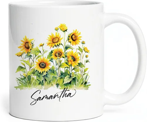 Miniatura 8 de Taza de cerámica blanca con monograma de letra inicial personalizada, alfabeto floral, nombre personalizado y inicial A-Z, taza de café de 11 onzas
