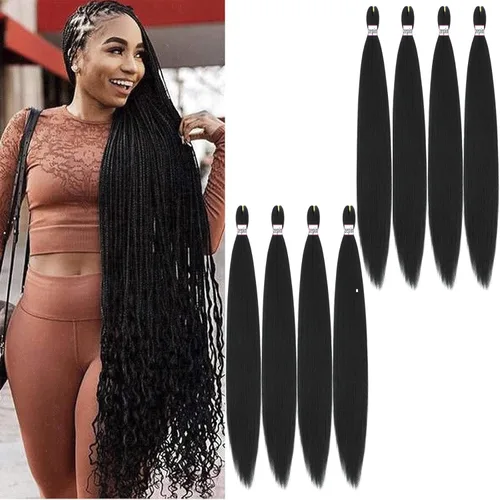 Miniatura 50 de Cabello trenzado preestirado de 22 pulgadas, 6 paquetes de cabello profesional suave Yaki trenzado para trenzas con ajuste de agua caliente