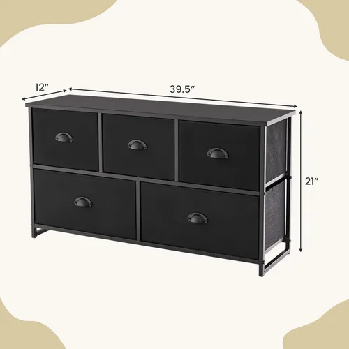 Miniatura 3 de Giantex Cómoda negra para dormitorio con 5 cajones, amplio organizador de almacenamiento de ropa con 5 cubos de tela, marco de metal resistente