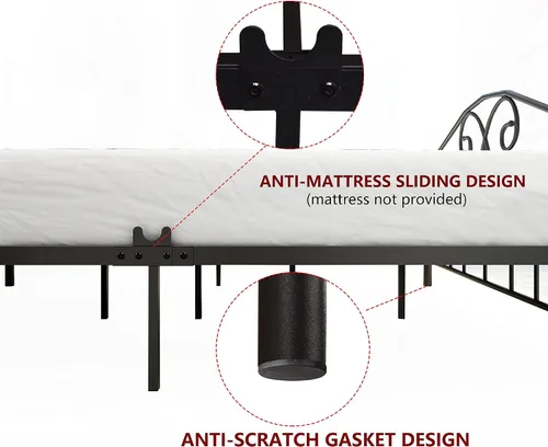 Miniatura 4 de DUMEE Base de cama de metal tamaño matrimonial con cabecera y estribo vintage, almacenamiento debajo de la cama, no necesita somier