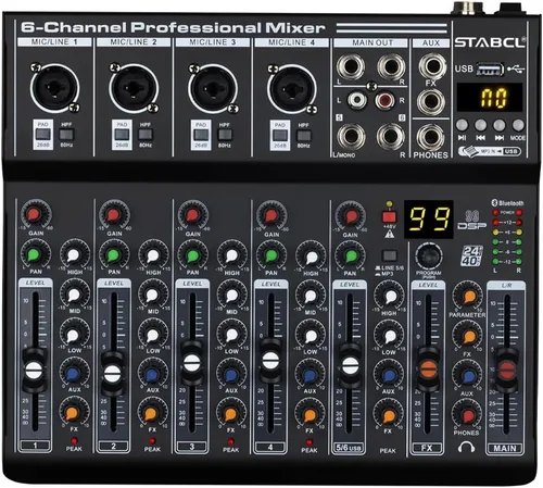 Mezclador de audio profesional de metal de 6 canales con BT, interfaz de audio, consola de mezcla de tablero de sonido, efecto de reverberación DSP
