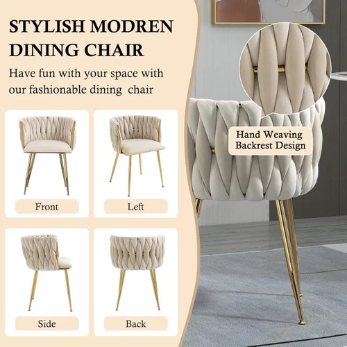 Miniatura 9 de NIOIIKIT - Sillas de comedor modernas de terciopelo con tejido manual, sillas de acento para sala de estar, sillas tapizadas laterales con patas
