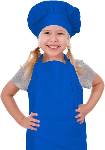 Miniatura 8 de Juego de delantal infantil y gorro de chef, delantales ajustables de algodón para niños con bolsillo grande, lindos para niñas y niños, baberos