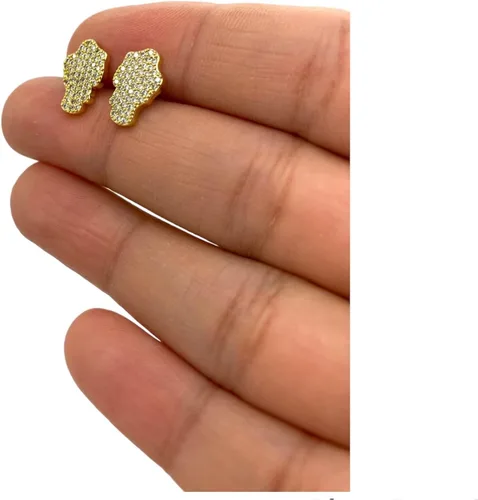Miniatura 6 de Aretes de tuerca de plata de ley 925 con acabado de oro amarillo de 18 quilates para hombre