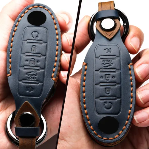 Miniatura 3 de Funda de Llavero de Cuero Compatible con Control Remoto Sin Llave de Nissan para Nissan X-trail Rogue Altima Quest Pathfinder Sentra Patrol Cima C