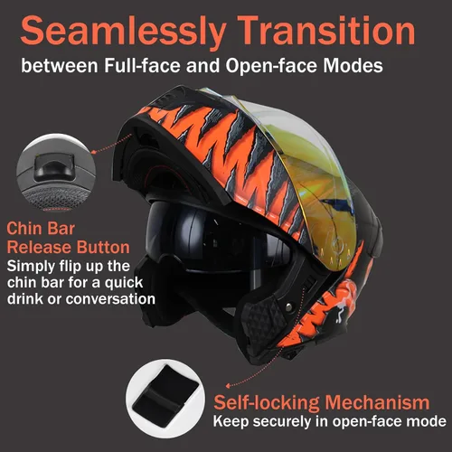 Miniatura 2 de Casco modular de motocicleta para hombres y mujeres, casco de motocicleta abatible de doble visera, aprobado por DOT, casco de cara completa