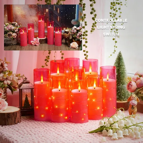 Miniatura 6 de kakoya Velas LED sin llama con temporizador, 9 velas parpadeantes sin llama para ambiente romántico y decoración del hogar, carcasa acrílica