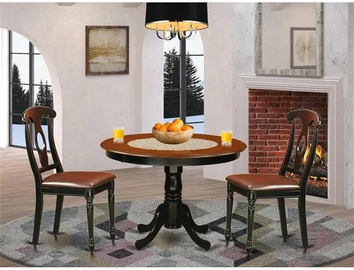 Miniatura 2 de East West Furniture HLKE3-BCH-LC Juego de mesa y sillas de cocina de 3 piezas contiene una mesa de comedor redonda con pedestal y 2 sillas tapizadas