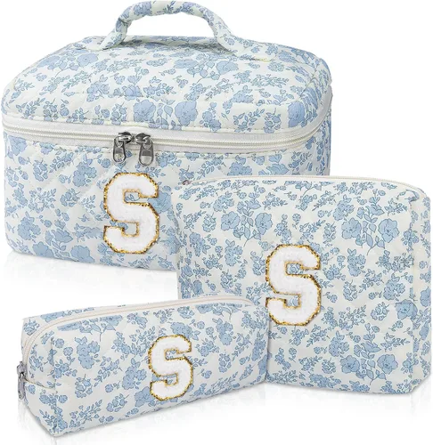 Miniatura 10 de Set de Bolso de Maquillaje Inicial Junesters, Bolso de Maquillaje Acolchado Personalizado, Bolso de Cosméticos Floral Grande para Mujeres, Bonitos