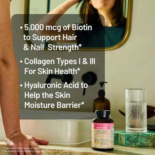 Miniatura 7 de NatureWise Vitamina para el cabello, piel y uñas, biotina 5000mcg con ácido hialurónico, colágeno para mujeres con C, complejo B, D3, A, E, hierro