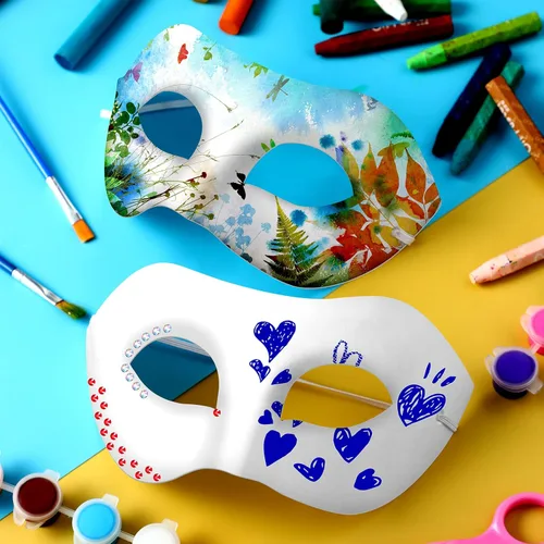 Miniatura 4 de Leyndo 24 máscaras de papel maché de media cara, color blanco, para bricolaje, Mardi Gras, Halloween, fiesta de cosplay (estilo moderno)