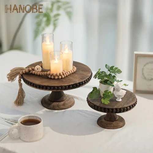 Miniatura 7 de Hanobe Soporte para Tartas de Madera Pequeño: Soporte de Pedestal para Cupcakes de 8 Pulgadas, Elevador de Exhibición de Postres Rústico Envejecido