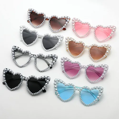 Miniatura 4 de COTIA Gafas de sol de lujo finas y brillantes con perlas de amor para mujer, gafas de sol con forma de corazón