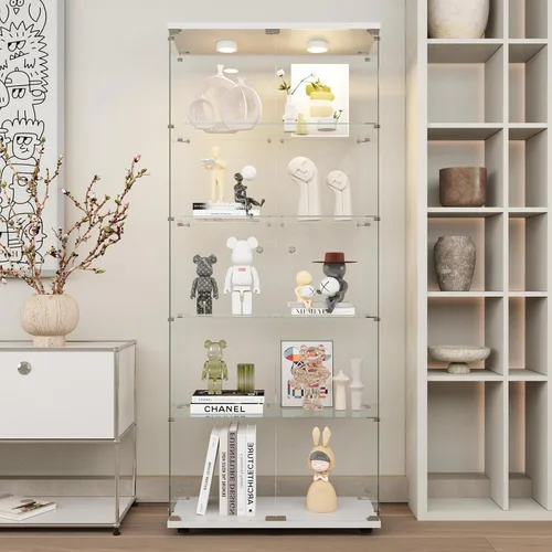 Miniatura 15 de Beauty4U - Vitrina de exhibición de una puerta con vidrio, gabinetes curio negros para sala de estar, dormitorio, oficina, exhibición de colección