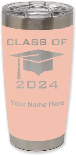 Miniatura 30 de LaserGram Vaso aislado al vacío de 20 onzas, grado de tapa clase de 2024, 2025, 2026, 2027, 2028, grabado personalizado incluido (negro)