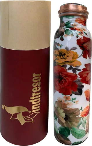 Botella de agua de cobre puro – Hecho a mano – Beneficios para la salud Ayurveda – Grande 34 oz – A prueba de fugas – Fácil de llevar para deportes,