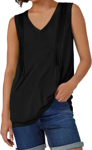 Miniatura 3 de WIHOLL Camisetas sin mangas plisadas de verano para mujer, ajuste holgado, cuello en V, sin mangas, fluidas