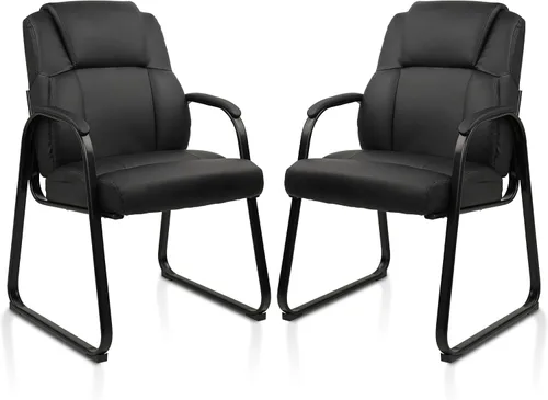 Miniatura 10 de CLATINA Silla de invitados de cuero con reposabrazos acolchados para recepción, reuniones, conferencias y sala de espera, oficina y hogar, negro