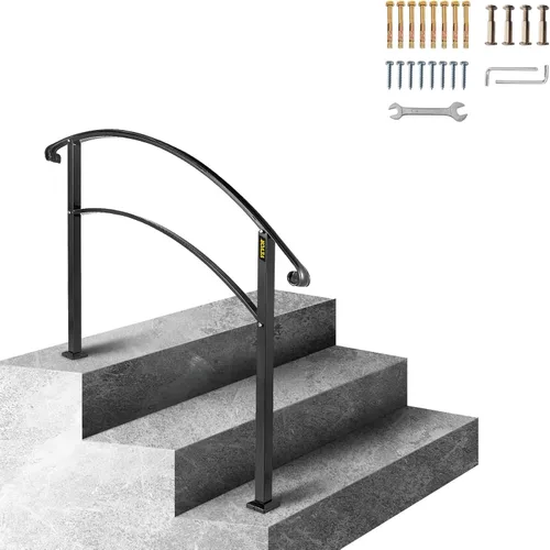 Happybuy Pasamanos para escalones al aire libre, barandilla de escalera para exteriores de 1 o 3 escalones, pasamanos de hierro forjado negro,