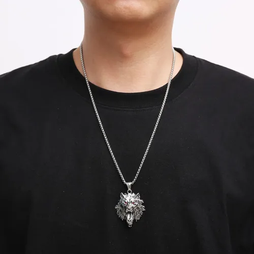 Miniatura 5 de HZMAN Norse Viking Wolf Necklace for Men Boys Stainless Steel Gothic Punk Fenrir Wolf Head Animal Pendant Jewelry Gift