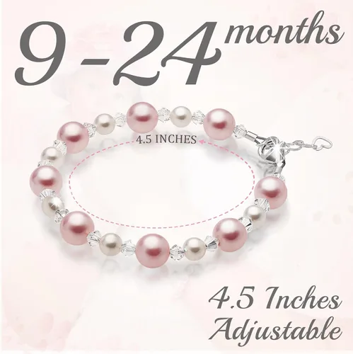 Miniatura 3 de Baby Crystals Bonitas pulseras de plata esterlina para niñas con perlas de imitación rosas y blancas, cristales europeos, joyería para niñas