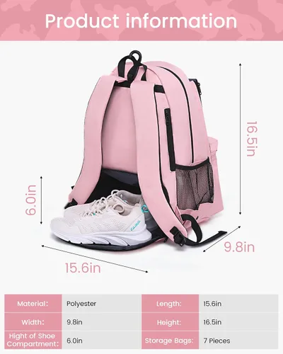 Miniatura 5 de Sucipi Bolsa de Tenis Profesional Mochila de Tenis para Hombres y Mujeres Bolsas de Raqueta con Capacidad para 2 Raquetas con Compartimento Rosa