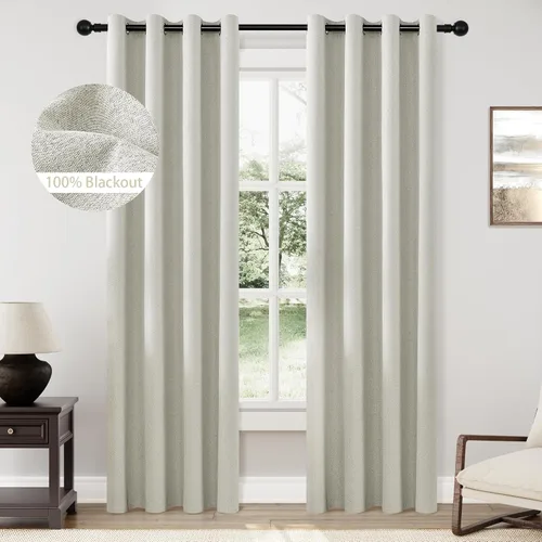 Miniatura 137 de ChrisDowa Cortinas 100% Opacas de Abedul Sólido de 45 Pulgadas de Largo, 2 Paneles para Dormitorio y Sala de Estar, Estilo Granja Oscurecedoras