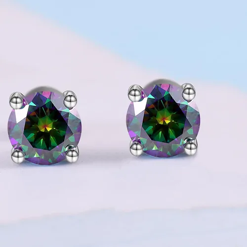 Miniatura 3 de Aretes de moissanita, 2 quilates, color D, claridad VVS1, solitario de corte redondo, aretes de plata de ley S925 para mujer y hombre, aretes