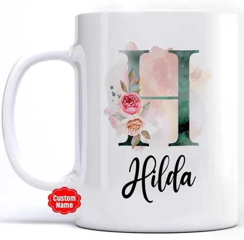 Miniatura 13 de PREZZY Taza personalizada con letra N con inicial, monograma personalizado, taza de café floral, regalos para mujeres, hombres, familiares, amigos