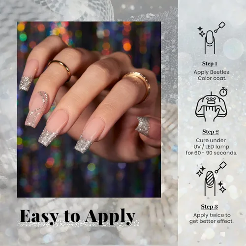 Miniatura 5 de Beetles - Esmalte de uñas de gel reflectante de diamante, 0.5 onzas (15 ml), color plateado con purpurina, secado con lámpara LED, manicura de salón
