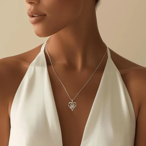 Miniatura 9 de Collar con colgante de corazón para ella, gema creada en laboratorio Moissanite, joyería para mujeres, "I Love You", plata de ley S925, regalos