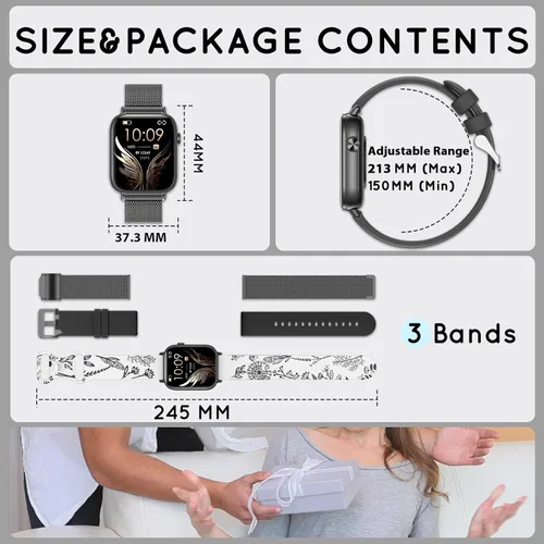 Miniatura 8 de Reloj inteligente para hombres y mujeres (respuesta/hacer llamadas) 1.83 pulgadas HD 3 bandas reloj inteligente compatible con teléfonos Android