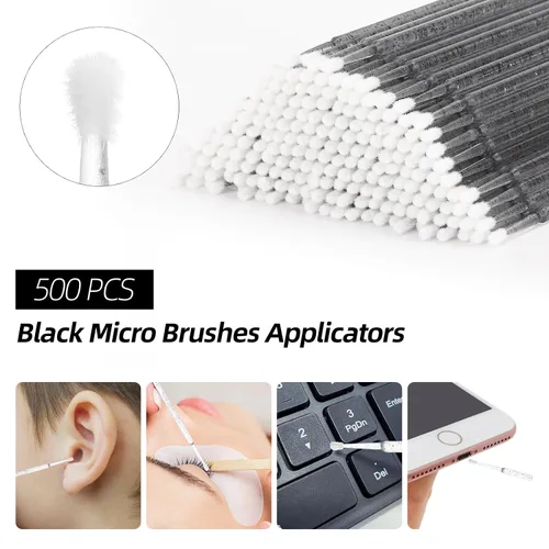 Miniatura 4 de Kit de suministros de extensión de pestañas de 1500 piezas, 500 varitas de rímel, 500 cepillos de labios, 500 micro hisopos negros, cepillos