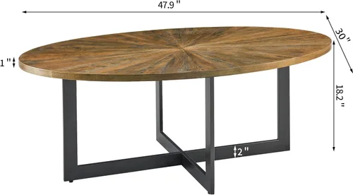 Miniatura 2 de Mesa de café ovalada de madera sólida con patas cruzadas de metal, mesa de bar de 47.9" industrial, mesa de cóctel para sala de estar, cocina