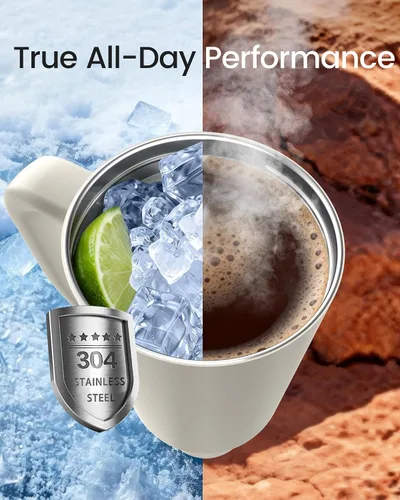 Miniatura 6 de Renoj FlexSlide White - Taza aislada 100% resistente a derrames, para café helado y bebidas calientes, se adapta al portavasos del automóvil, regalo