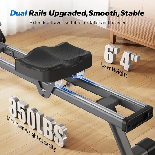 Miniatura 3 de MERACH Rowing Machines for Home, Magnetic Rowing Machine with 16 Levels, Rower Machine of Quiet Resistance, Dual Slide Rail with Max 350lbs