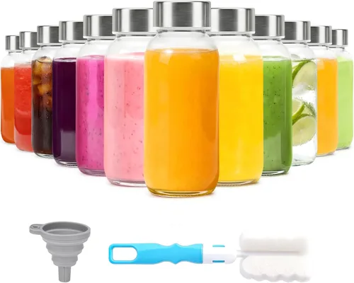 Miniatura 16 de Luxfuel Botellas de vidrio transparente de 24 onzas con tapas, botellas de agua de vidrio reutilizables con tapa de acero inoxidable para jugos