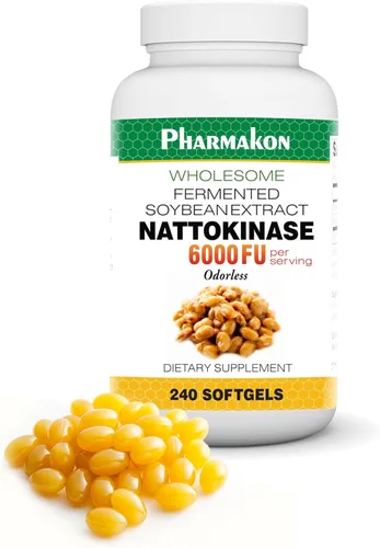 PHARMAKON Nattokinase, Cápsulas Blandas Biodisponibles, Extracto de Soja Orgánica Fermentada, 6000 FU por Porción