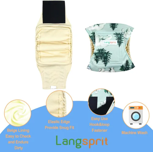 Miniatura 4 de Langsprit Bandas para el vientre masculino para perros (paquete de 3) – Envolturas de alta absorción para perros machos lavables – Pañales oso polar