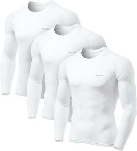 TSLA - Paquete de 1 o 3 camisas de compresión de manga larga FPU 50+ para hombre, camisa de entrenamiento atlético, protector de erupción para
