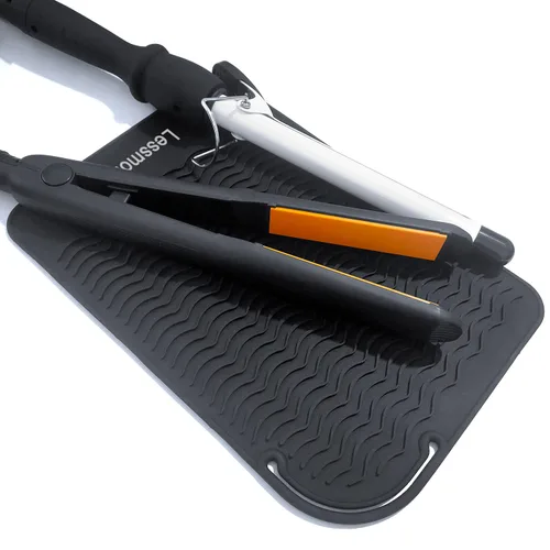 Alfombrilla grande resistente al calor para rizadores, alisadores de pelo, planchas y herramientas de peinado de 11 x 7.5 pulgadas, color negro