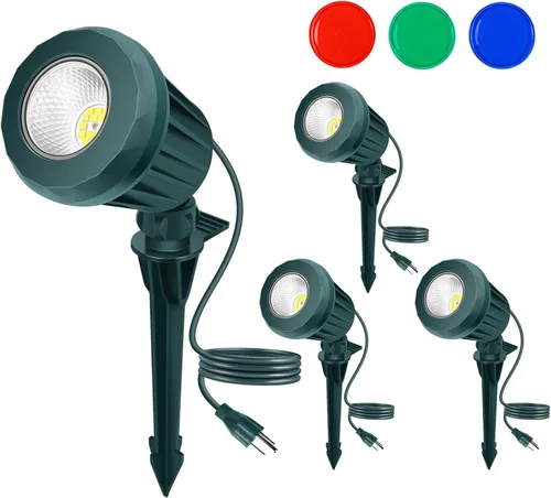 Miniatura 18 de Foco para exteriores – Enchufe de 120 V, 2700 K, luces LED de paisaje blanco cálido con 3 lentes RGB para patio, jardín, césped y decoración