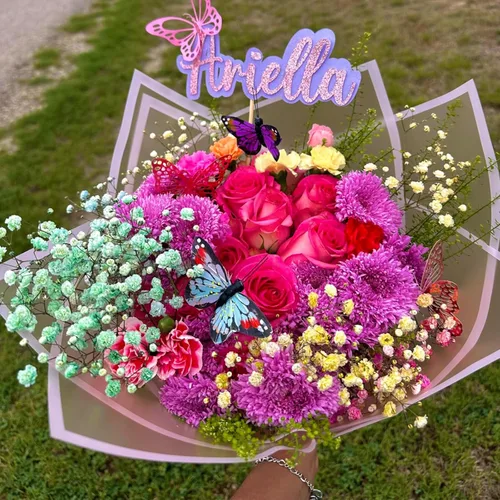 Miniatura 2 de VOWOVOSDAY 20 piezas de papel de regalo de flores rosas, papel de regalo de ramo de flores, papel de regalo floral, impermeable, material de Z- Rosa