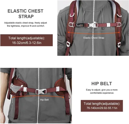Miniatura 8 de Mochila de senderismo Mountaintop de 25L/40L, mochila de viaje ligera para senderismo al aire libre, camping, para hombres y mujeres Granate