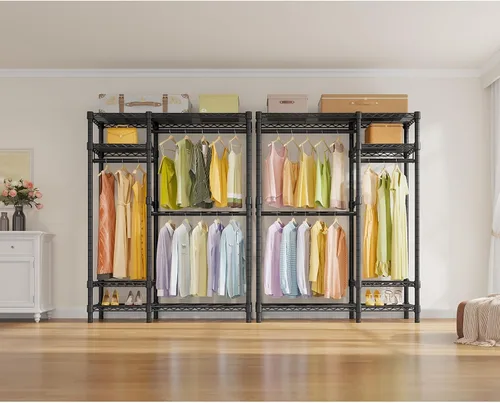 Miniatura 3 de VIPEK V2 Perchero de Ropa de Servicio Pesado, Percheros de Ropa de Metal Portátiles con 4 Niveles de Estantería de Alambre Ajustable y 3 Barras