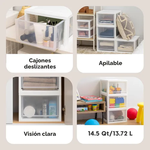 Miniatura 6 de IRIS USA Organizador de almacenamiento de cajones de plástico de 14.5 Qt. Cajones apilables, paquete de 3 unidades, unidad apilable con cajón