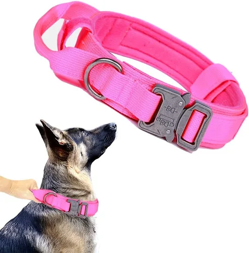 Miniatura 37 de Collar táctico para perro, ajustable, militar, de nailon, con asa de control y hebilla de metal resistente para perros medianos y grandes (negro, S)