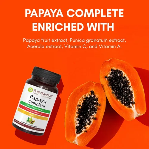 Miniatura 4 de Pure Nutrition Papaya Complete – 60 cápsulas vegetales (apoya la inmunidad plaquetaria y la digestión). Cada cápsula contiene 500 mg de extracto