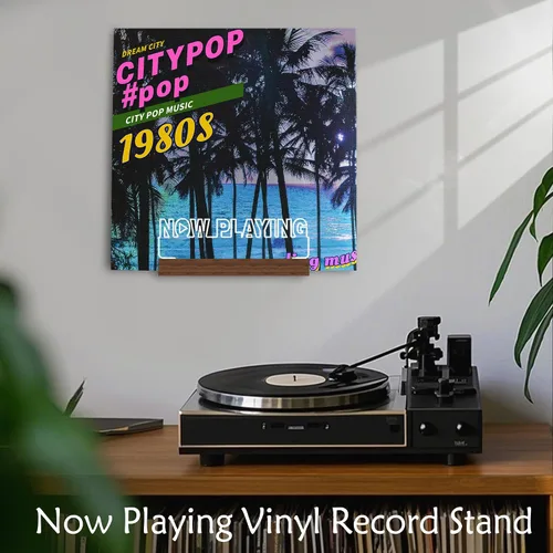 Miniatura 8 de OkiyiD Soporte de discos de vinilo Now Playing, soporte de discos iluminado con luz, soporte de exhibición de decoración, base de madera con luces