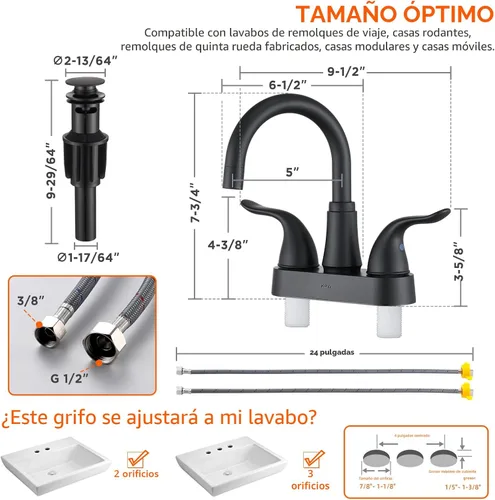 Miniatura 2 de KPW Grifo de Lavabo de Baño de 2 o 3 Orificios Negro Mate Centrado de 4 Pulgadas Grifo de Lavabo de Baño de 2 Manijas Chapado sobre Plástico ABS No
